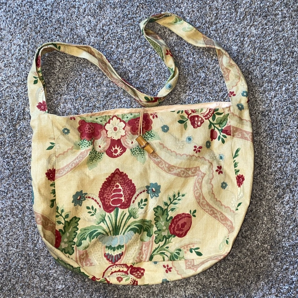 Floral Canvas Crossbody Bag in Cream and Red